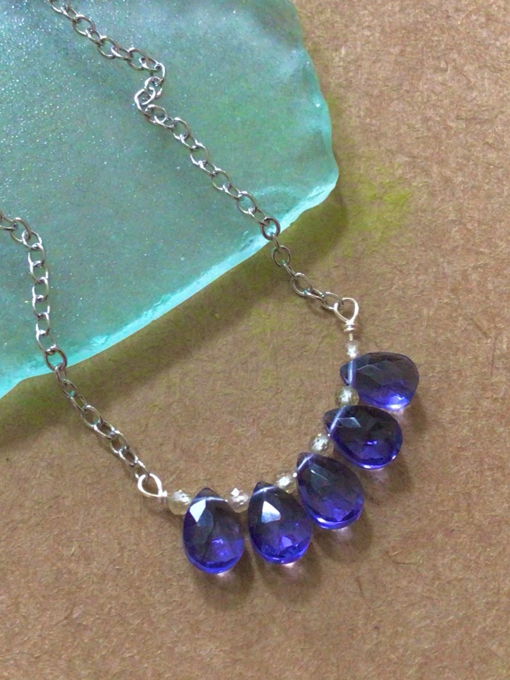 Champagne Zircon Sundance Charm silver necklace tanzanite tone quartz